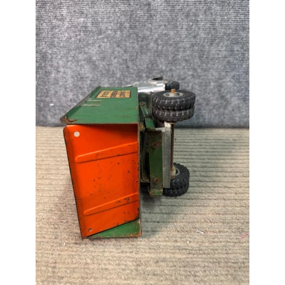 Vintage Structo Construction Company Pressed Steel Dump Truck Toy Silver Green